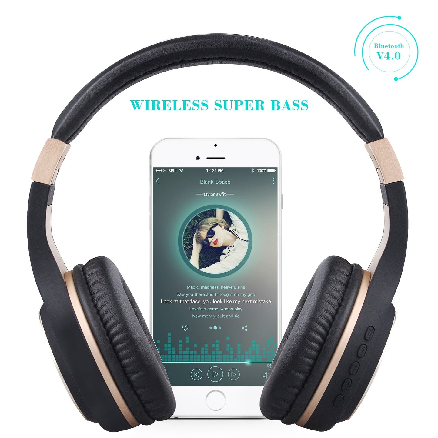 Riwbox Bluetooth Over-Ear Headphones with Microphone