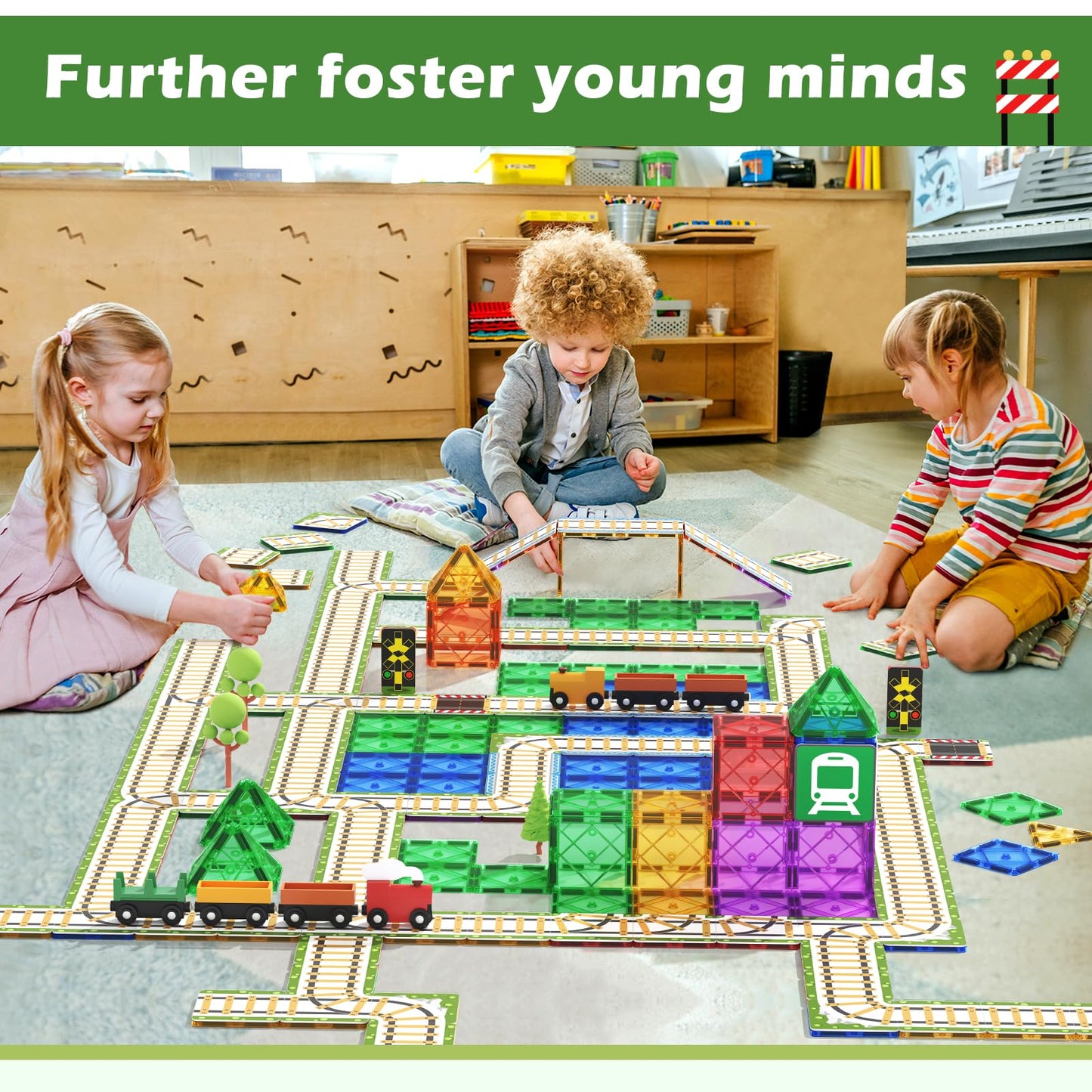 Magnetic Tiles Train Track Playset for Kids