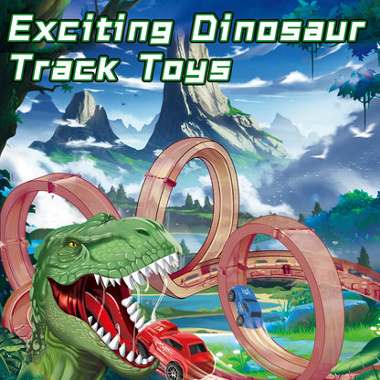 CREAMHONGKID Dinosaur Toys Race Car Track, Create a Dinosaur World Road Race, Dinosaur Track Toys Set with 2 Inertia Racing Cars, Race Tracks for Kids Ages 3+, Birthday Children's Day Gifts