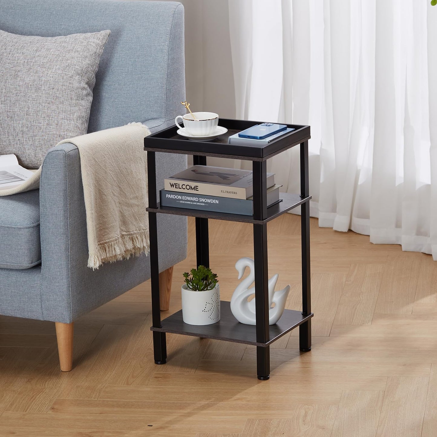 ZEXVIDA Side Table for Small Spaces,3 Tier End Table Under Desk Storage with Storage Shelf, Small Bedside Table,Nightstand for Living Room, Bedroom, Office,Grey