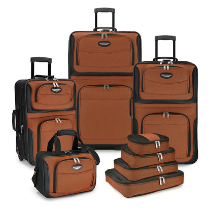 Travel Select Amsterdam Expandable Rolling Upright Luggage, Orange, 8-Piece Set