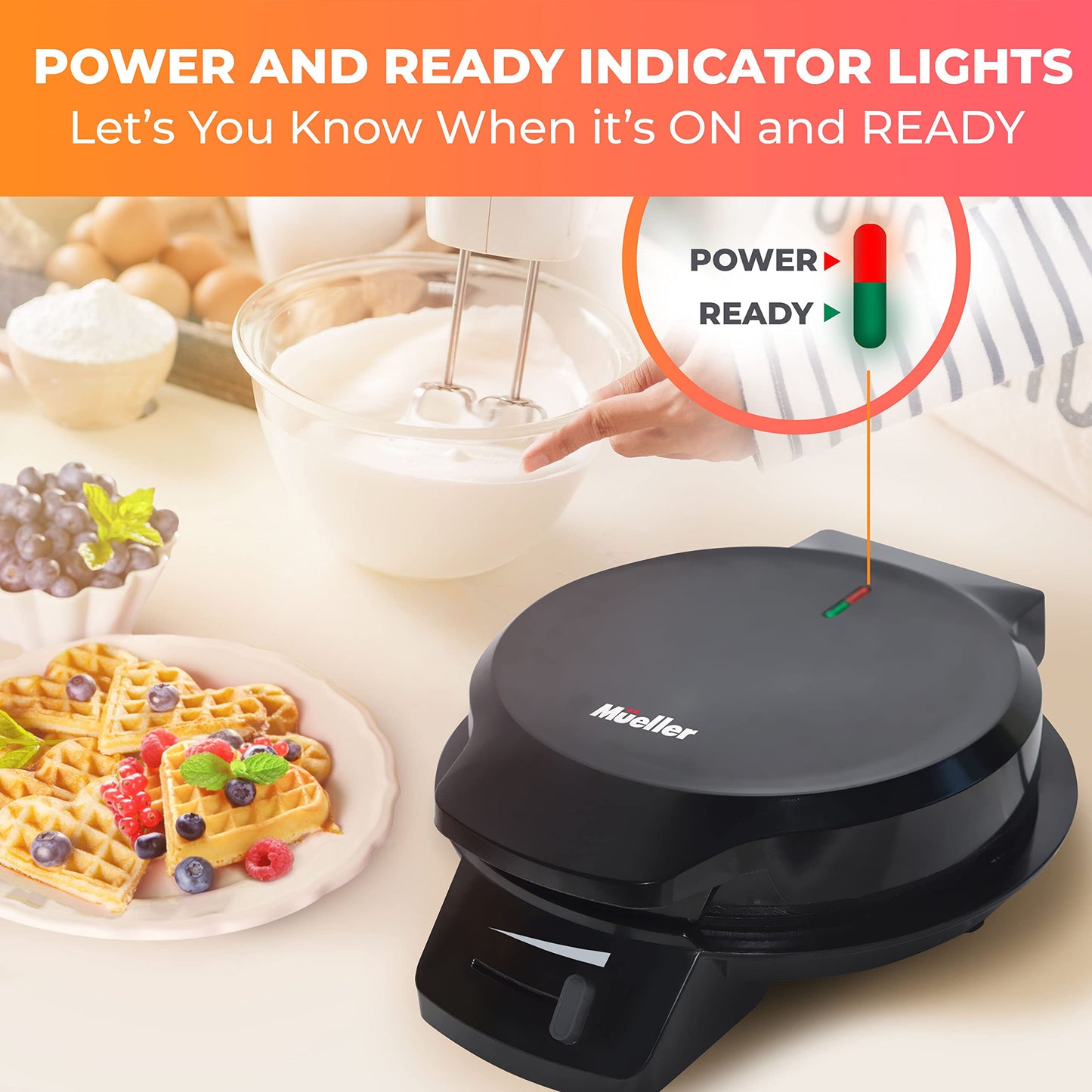 MÜELLERHOME Heart Waffle Maker with Adjustable Control