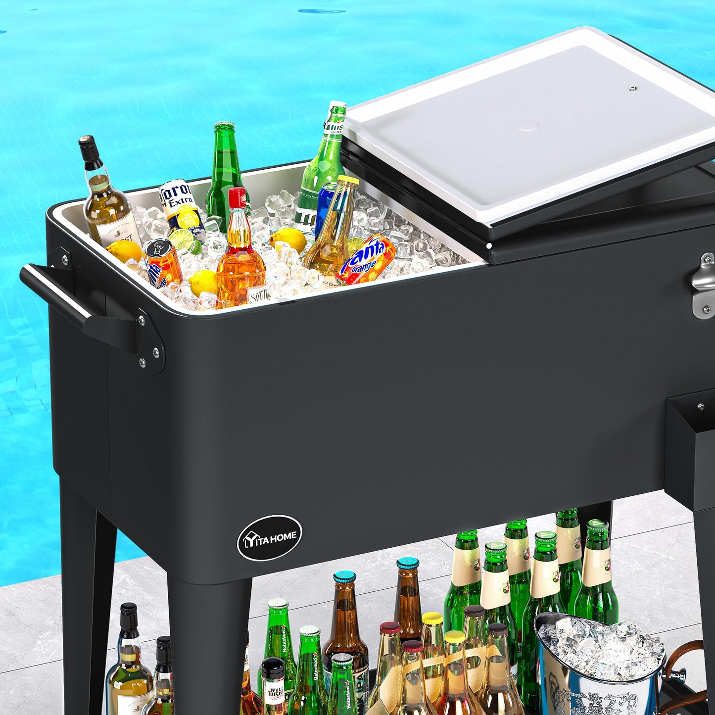 Portable Outdoor Cooler Cart with Bottle Opener