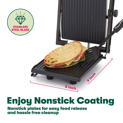 BELLA Panini Press, Sandwich Maker and Electric Indoor Grill with Double Nonstick Plates, Height Adjustable Lid and Removable Drip Tray, Stainless Steel