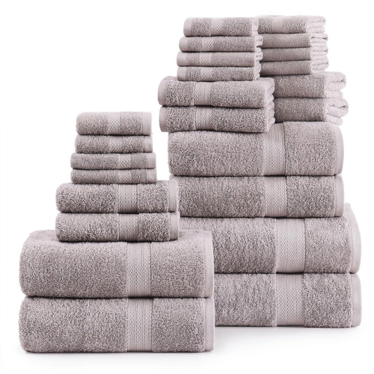 LANE LINEN 24 Piece Luxury Towels Set - 100% Cotton Towels for Bathroom, 4 Oversized Bath Towels, 2 Bath Sheets Extra Large, 6 Hand Towels, 8 Wash Cloths for Your Face, 4 Fingertip Towels - Platinum