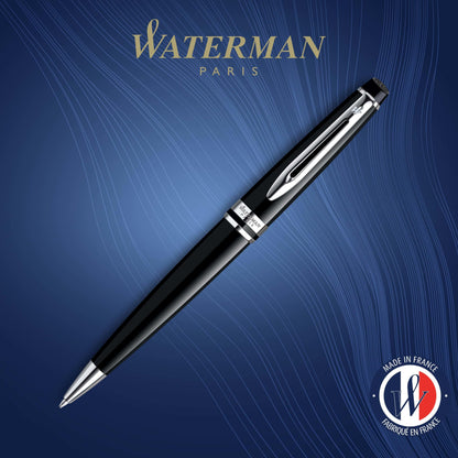 Waterman Expert Ballpoint Pen | Gloss Black with Chrome Trim | Medium Tip | Blue Ink | Gift Box