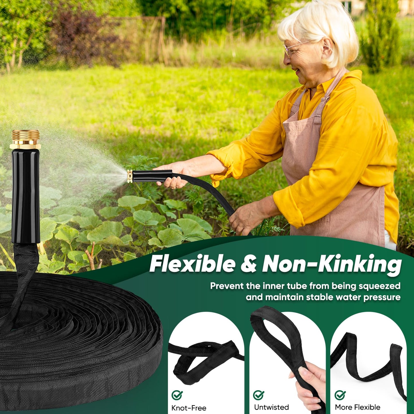 50ft Lightweight Flexible Garden Hose with Metal Ends