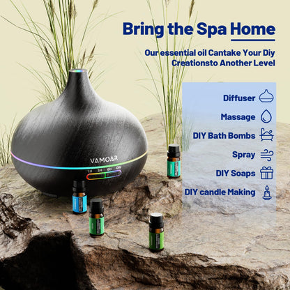 Essential Oil Diffuser Gift Set,10 Essential Oil,550ml Oil Diffuser & Essential Oil Diffusers with 4 Timer &Auto Shut-Off for & 15 Ambient Light Settings