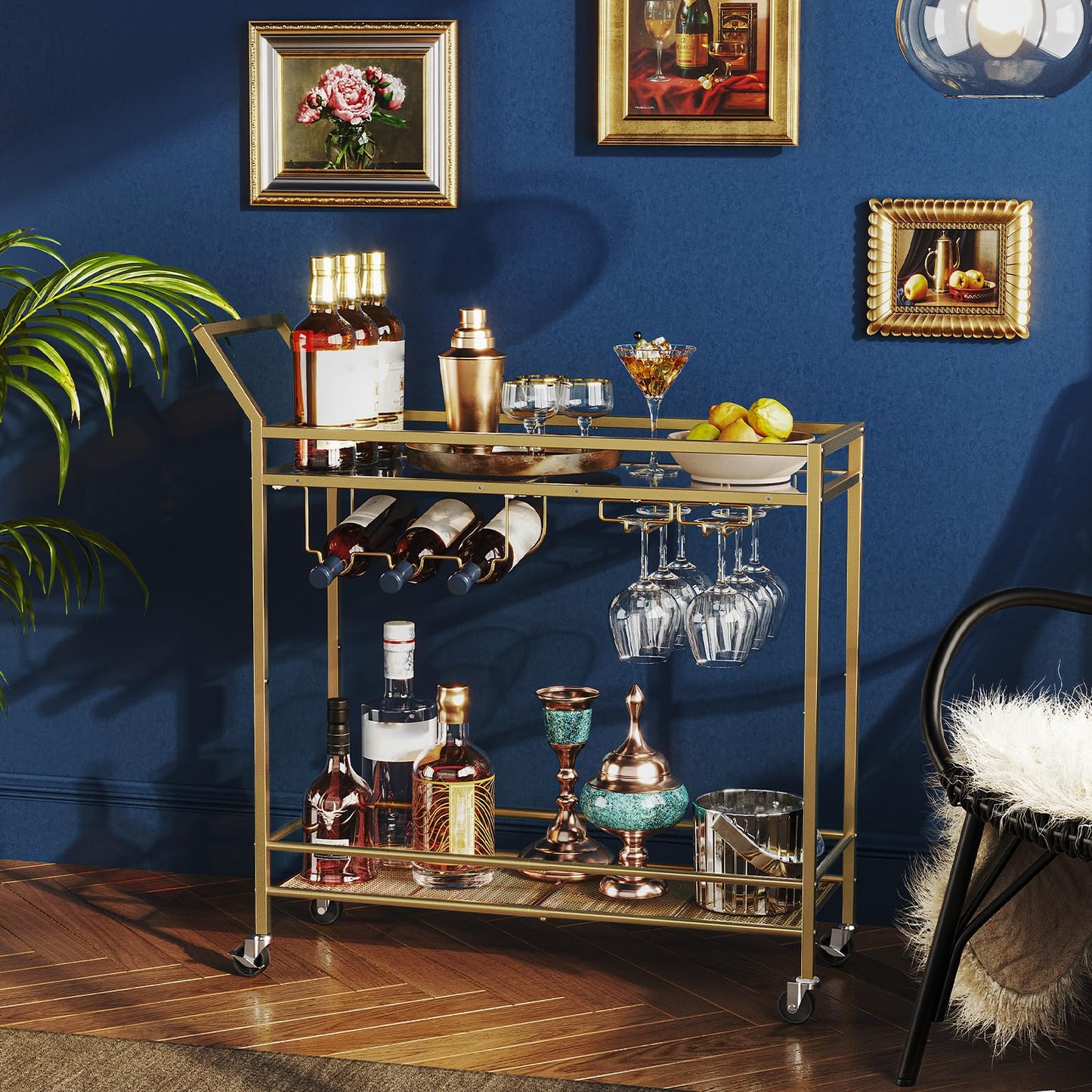 HOOBRO 2-Tier Bar Cart with Wine Rack