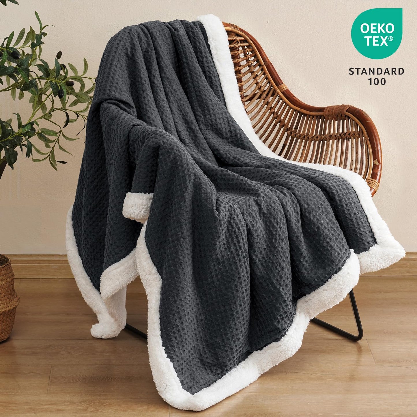 PHF Cozy Waffle Sherpa Throw Blanket 50x60