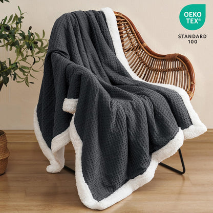 PHF Cozy Waffle Sherpa Throw Blanket 50x60