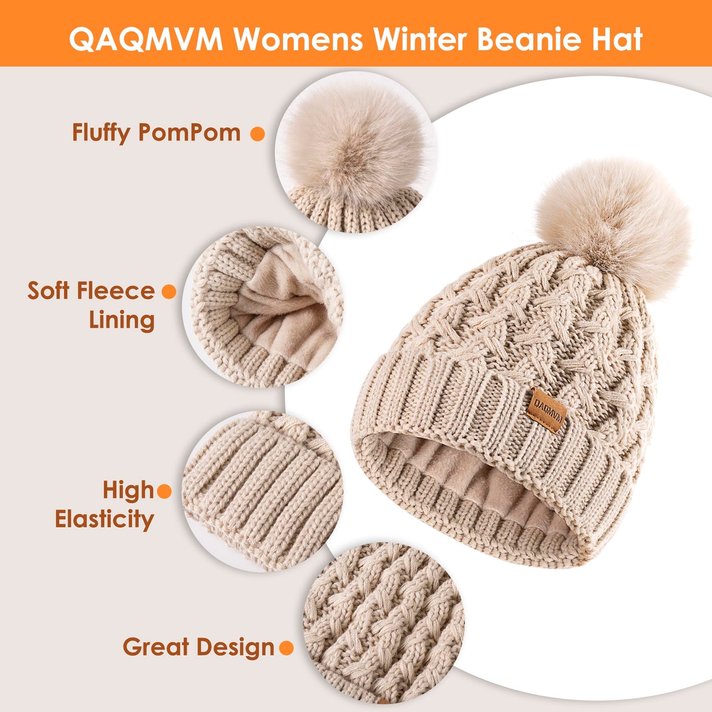 Women’s Winter Beanie Scarf Gloves Set Beige