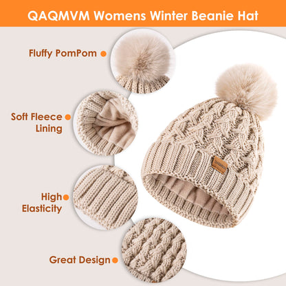 Women’s Winter Beanie Scarf Gloves Set Beige