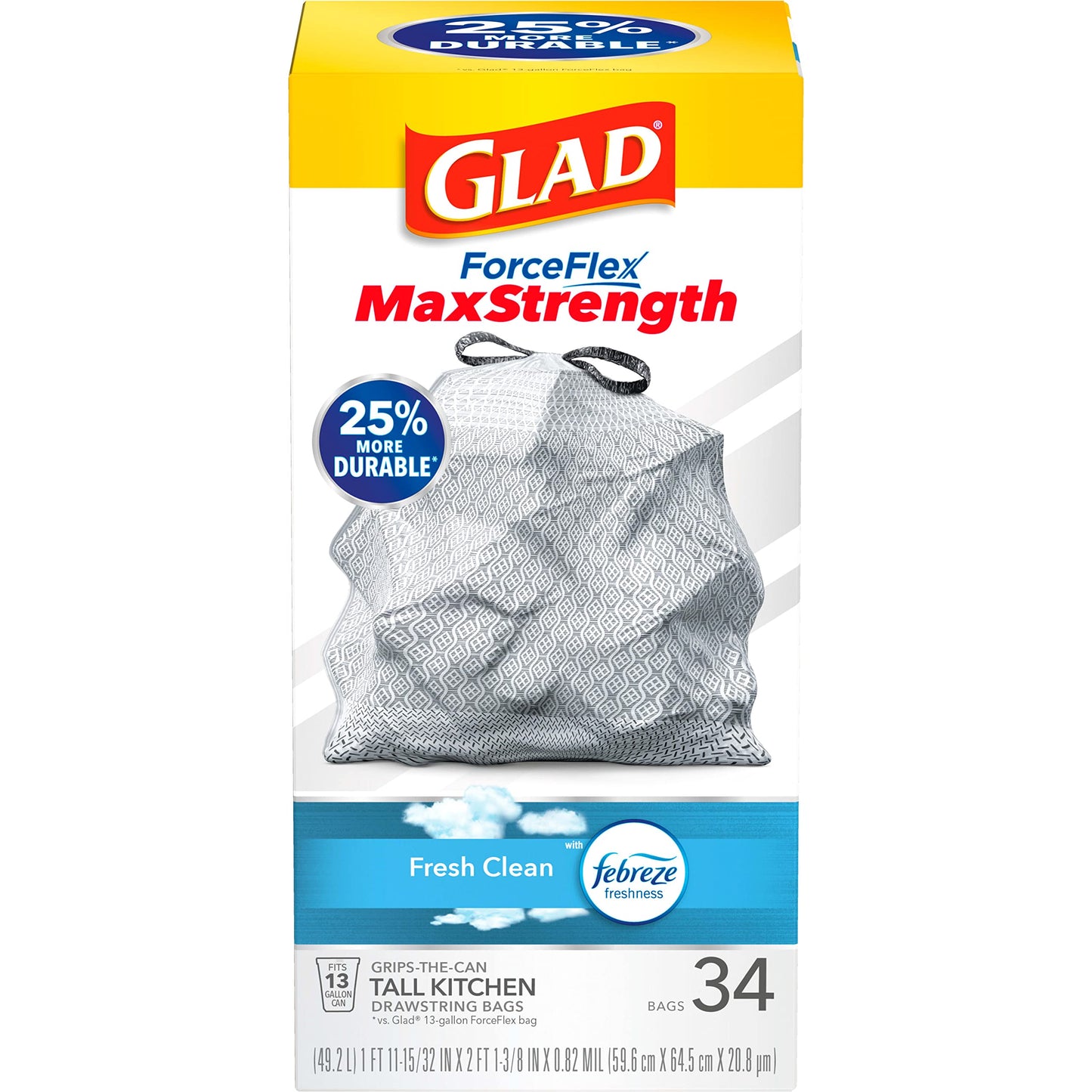 Glad 13 Gallon ForceFlexPlus Trash Bags, 34 Count