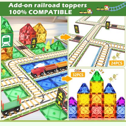 Magnetic Tiles Train Track Playset for Kids