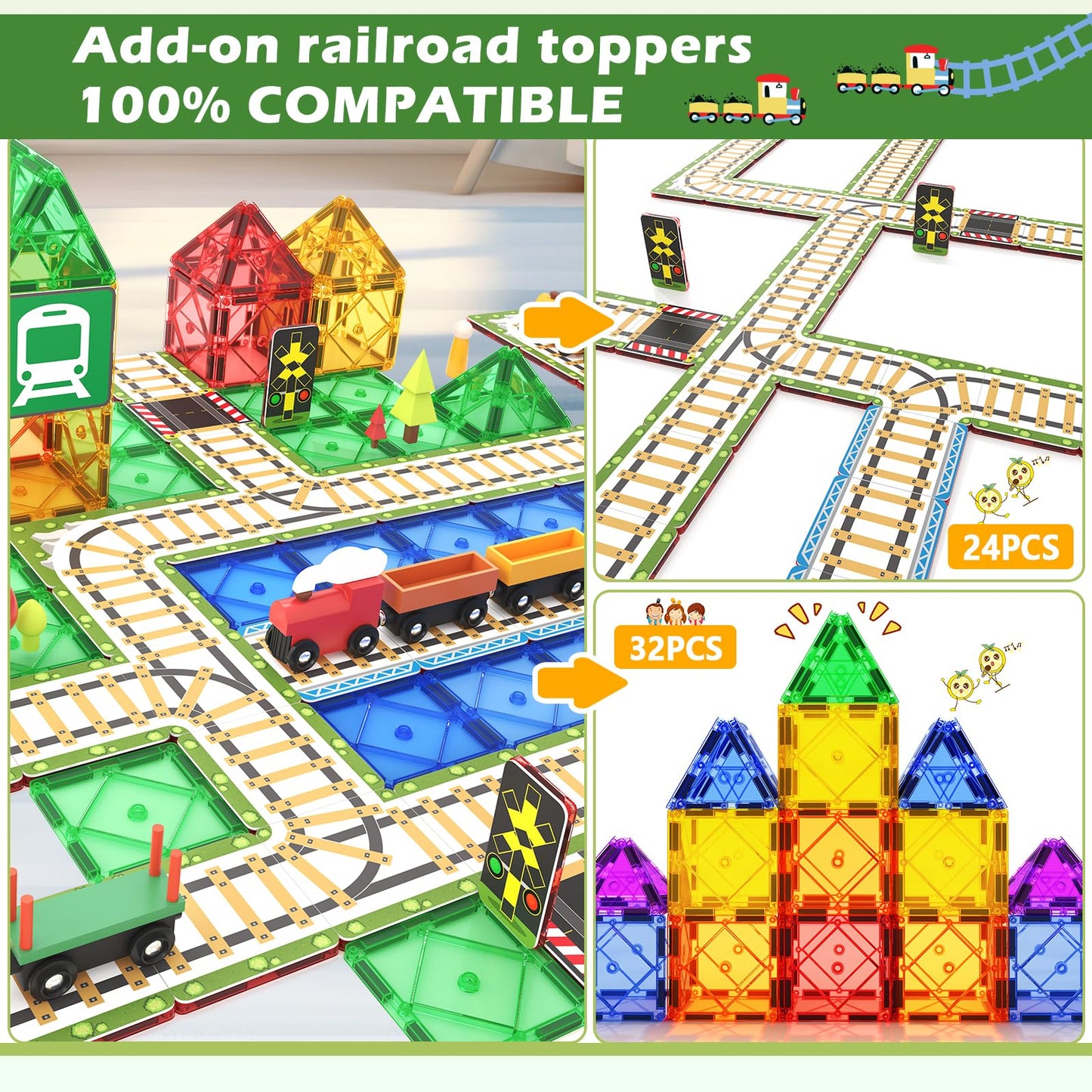 Magnetic Tiles Train Track Playset for Kids