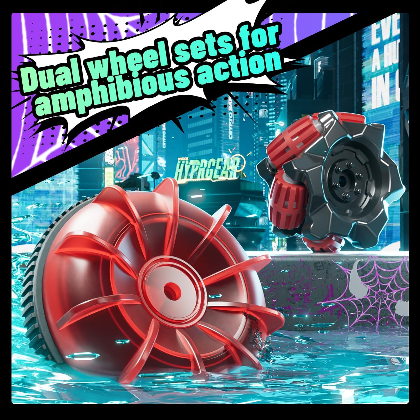 Spider Remote Control Car, Waterproof Mini 4WD Amphibious RC Car Fits Inside Remote, Dual Tires for Land & Water, 360°Spins, 50-Min Runtime W/ 2 Batteries, Boat Toy for Pool Lake Beach, Gift for Kids