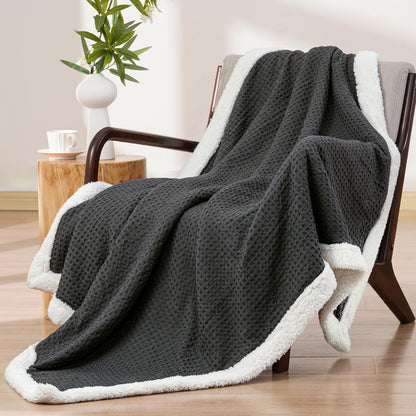 PHF Cozy Waffle Sherpa Throw Blanket 50x60