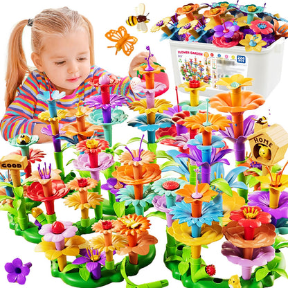 FUNZBO Flower Building Toys - Stacking Garden Toy with Storage Box, Toddler Toys, Toys for Grils 3, 4, 5, 6, 7 Years Old, Birthday Gifts for Kids (224 pcs)