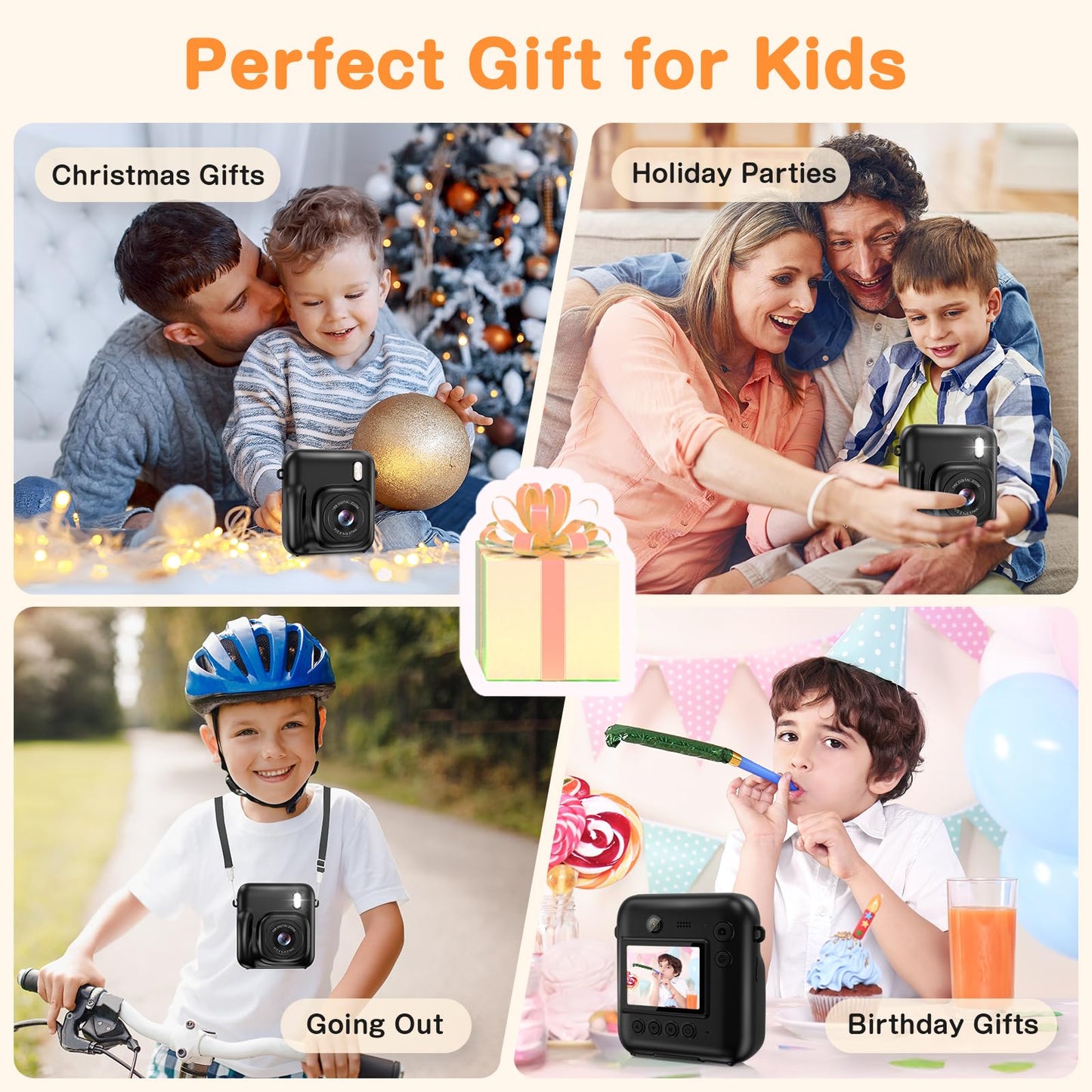 Kids Instant Print Camera with Dual-Lens 48MP