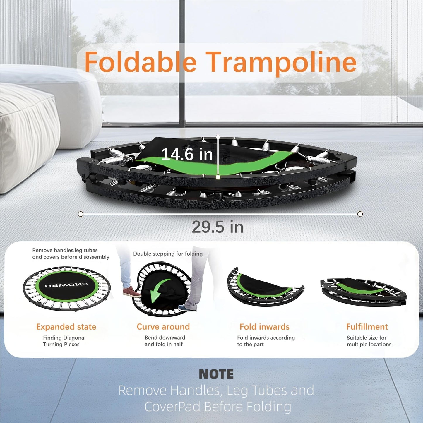 Foldable Mini Trampoline for Indoor Outdoor Fitness