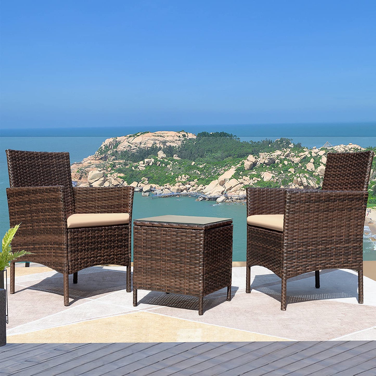 3-Piece Greesum Patio Furniture Set with Cushions