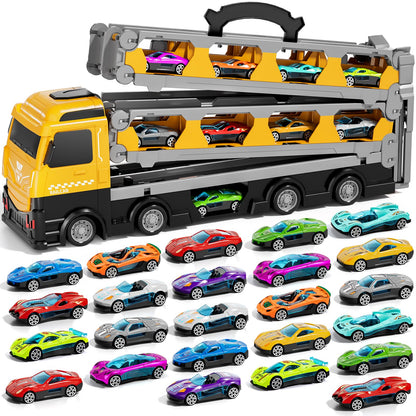 Transport Truck with 24 Die-Cast Cars for Kids