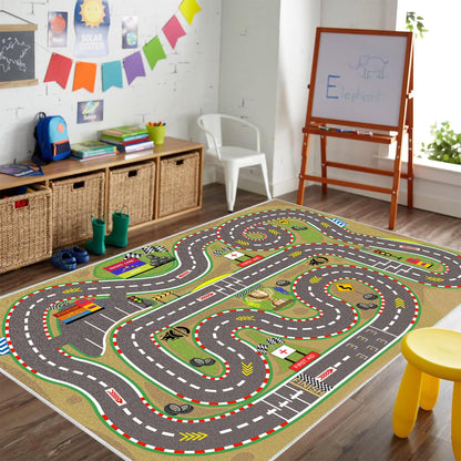 Race Track Playmat Rug for Kids Playroom