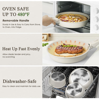 Non-Stick Pots and Pans Set with Removable Handles