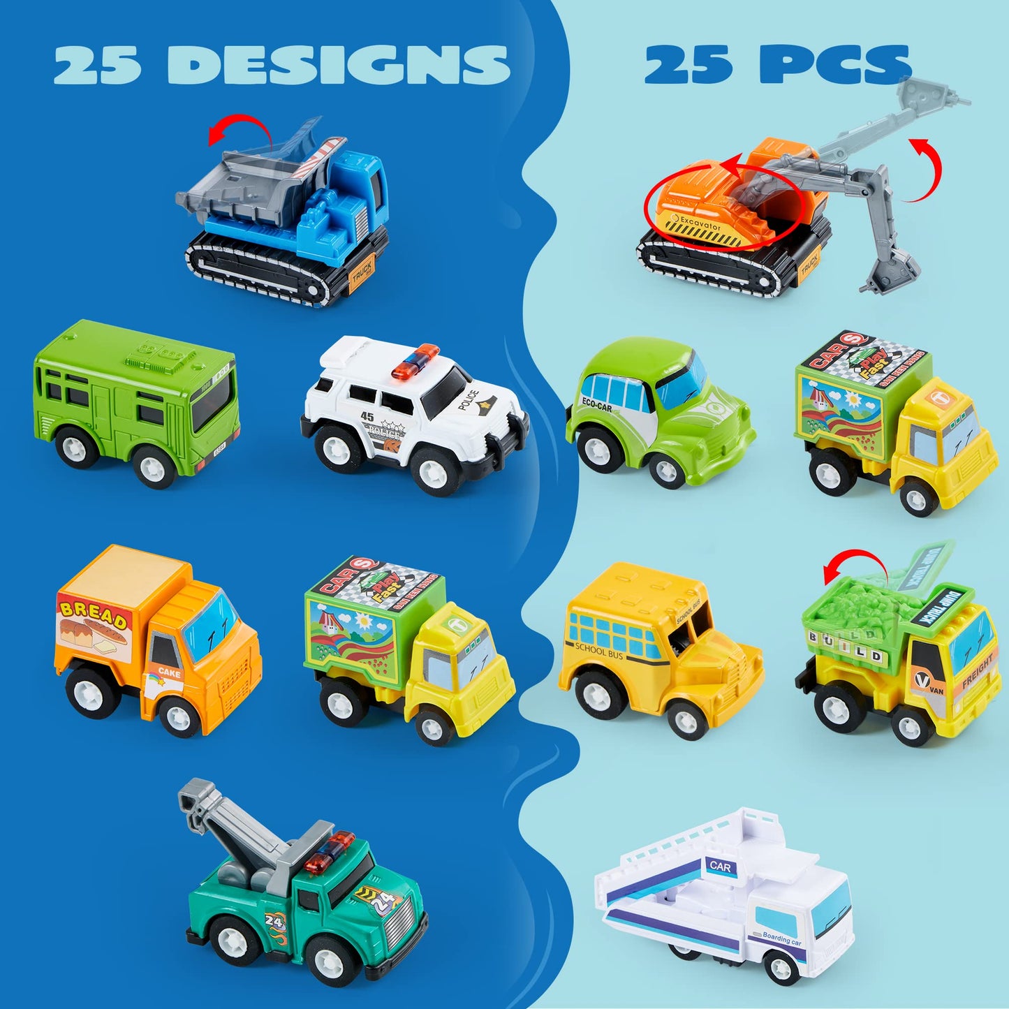 JOYIN 25-Piece Pull Back Cars Toy Set