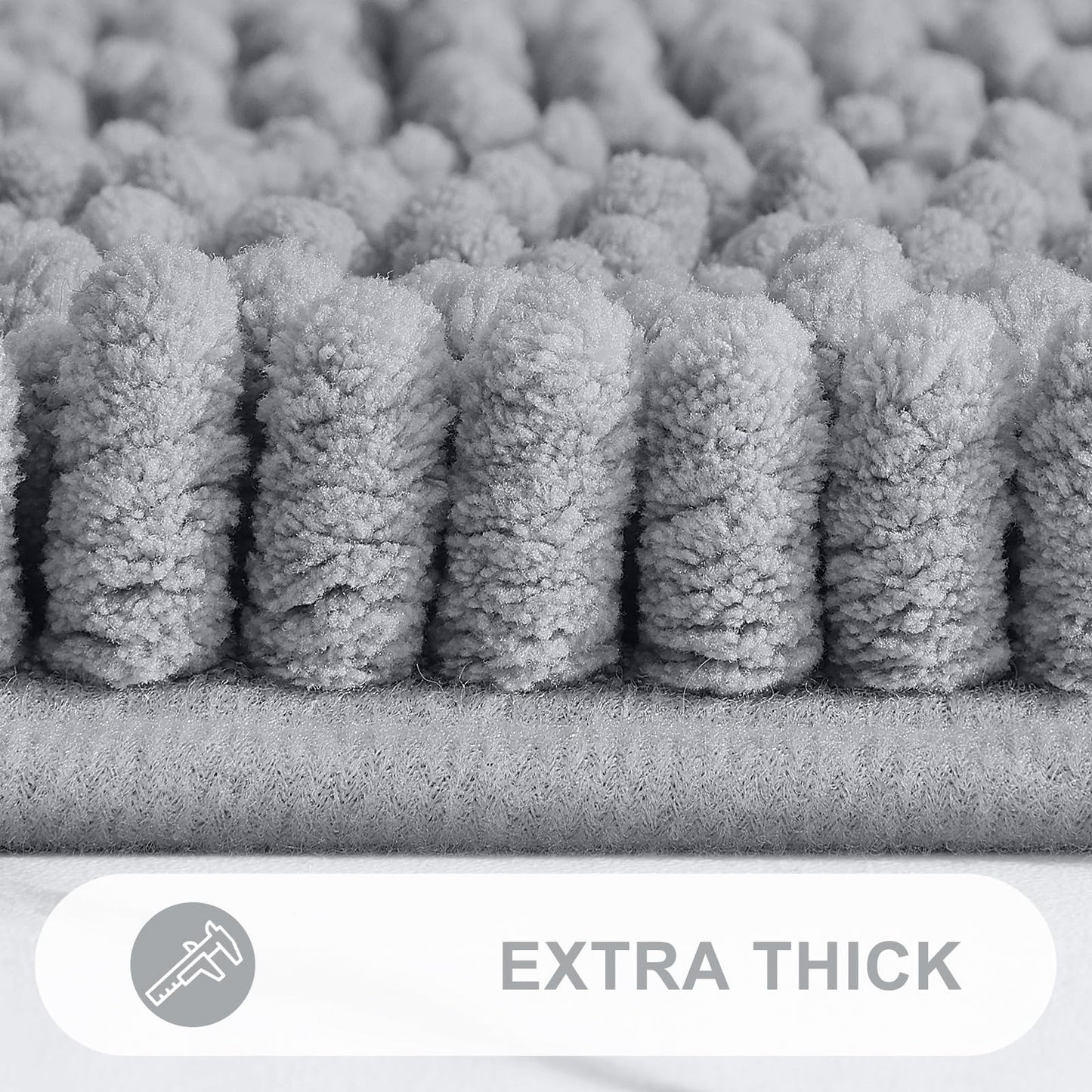 Grandaily Chenille Striped Bathroom Rugs 24x16, Extra Thick and Absorbent Bath Rugs, Non-Slip Soft Plush Shaggy Bath Carpet, Machine Wash Dry, Bath Mats for Bathroom, Grey