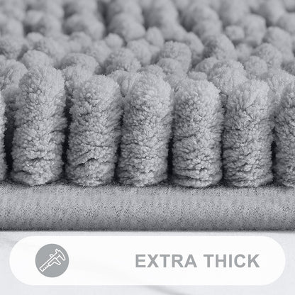 Grandaily Chenille Striped Bathroom Rugs 24x16, Extra Thick and Absorbent Bath Rugs, Non-Slip Soft Plush Shaggy Bath Carpet, Machine Wash Dry, Bath Mats for Bathroom, Grey