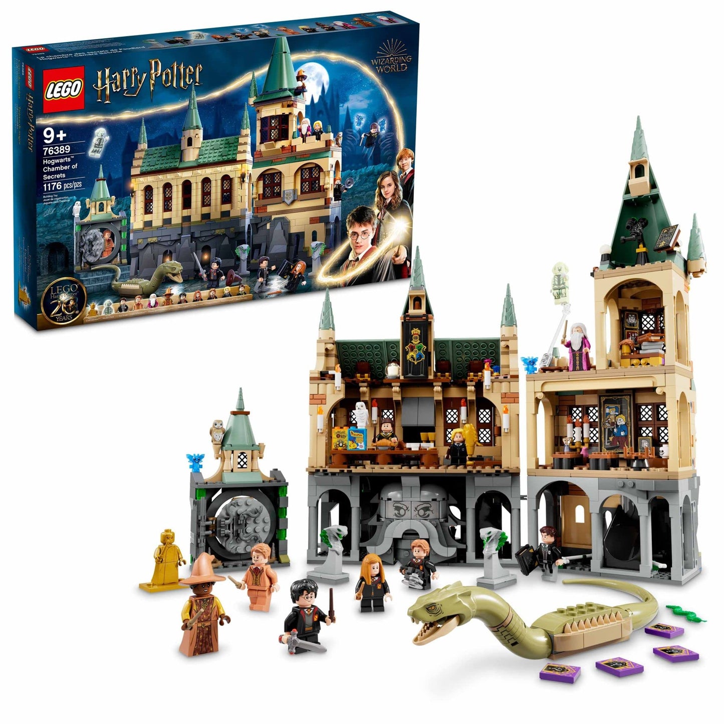 LEGO Harry Potter Hogwarts Chamber of Secrets 76389 Castle Toy with The Great Hall, 20th Anniversary Model Set with Collectible Golden Voldemort Minifigure and Glow-in-The-Dark Nearly Headless Nick