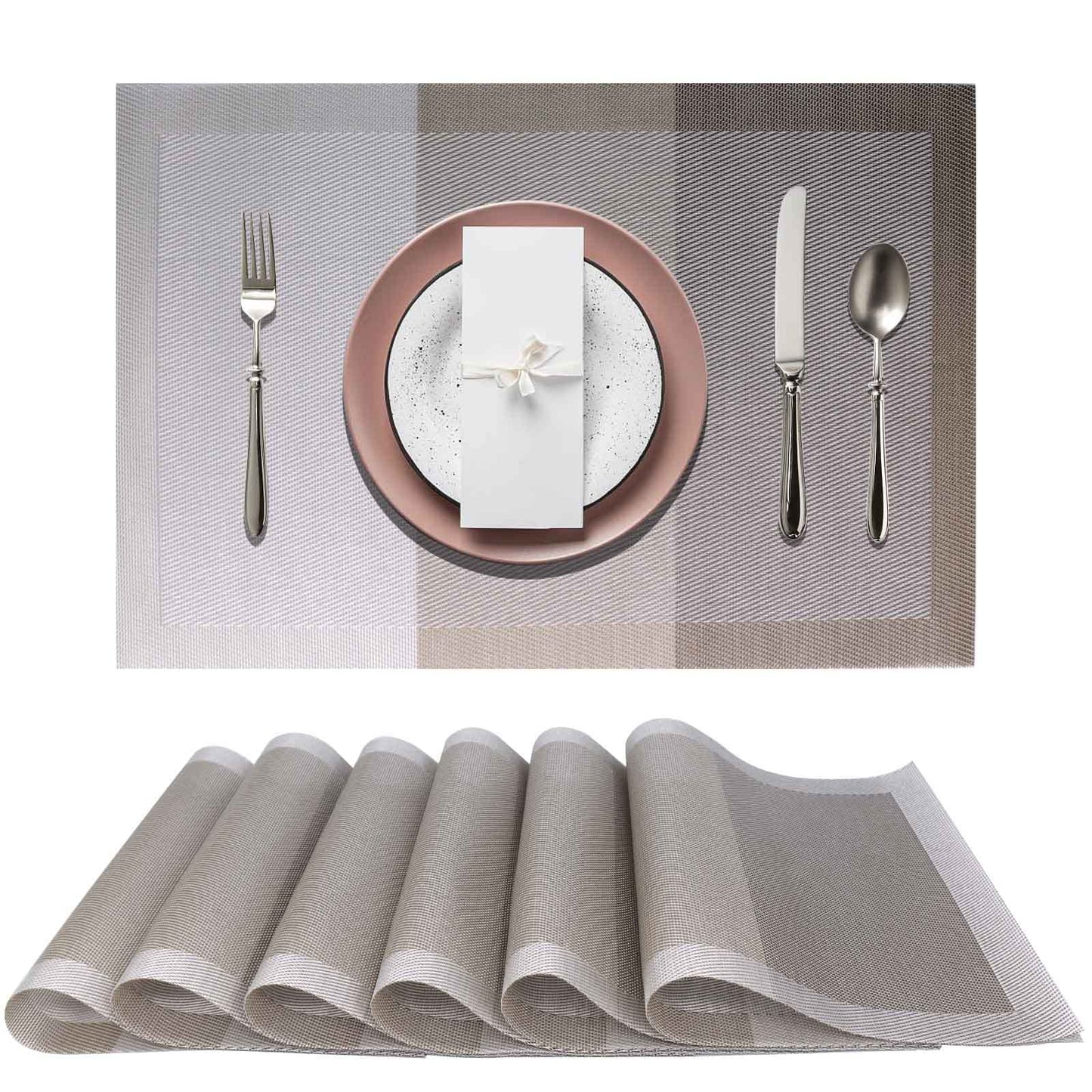 WaoDoing Placemats, Placemats for Dining Table, Heat Resistant Place Mats for Kitchen Table, PVC Table Mats, Easy to Clean, Set of 6