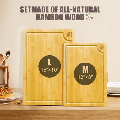 Bamboo Cutting Boards Set with Juice Groove