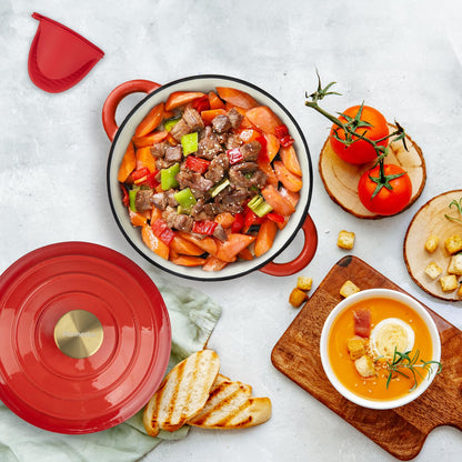 Parmedu Cast Iron Dutch Oven with Lid: 5.5 QT Enameled Cast Iron Dutch Oven, Sturdy Cookware for All Cooktops, Braising, Stews, Roasting, Bread Baking, Red