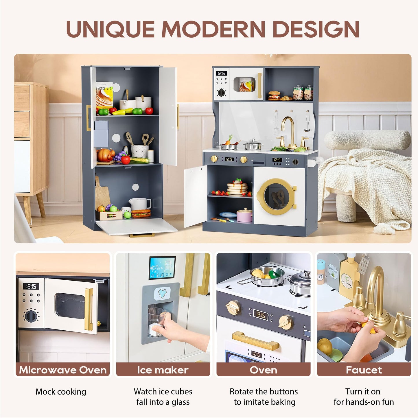 Kids Play Kitchen Set with Realistic Accessories