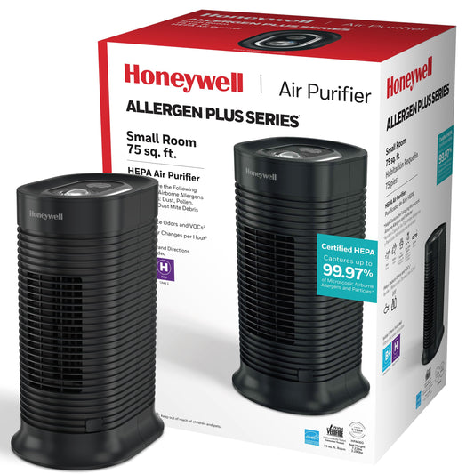 Honeywell AllergenPlus HEPA Tower Air Purifier, Airborne Allergen Reducer for Small Rooms, Reduces Allergens, Smoke, Wildfire Smoke, Pollen, Pet Dander and More, Black, HPA060