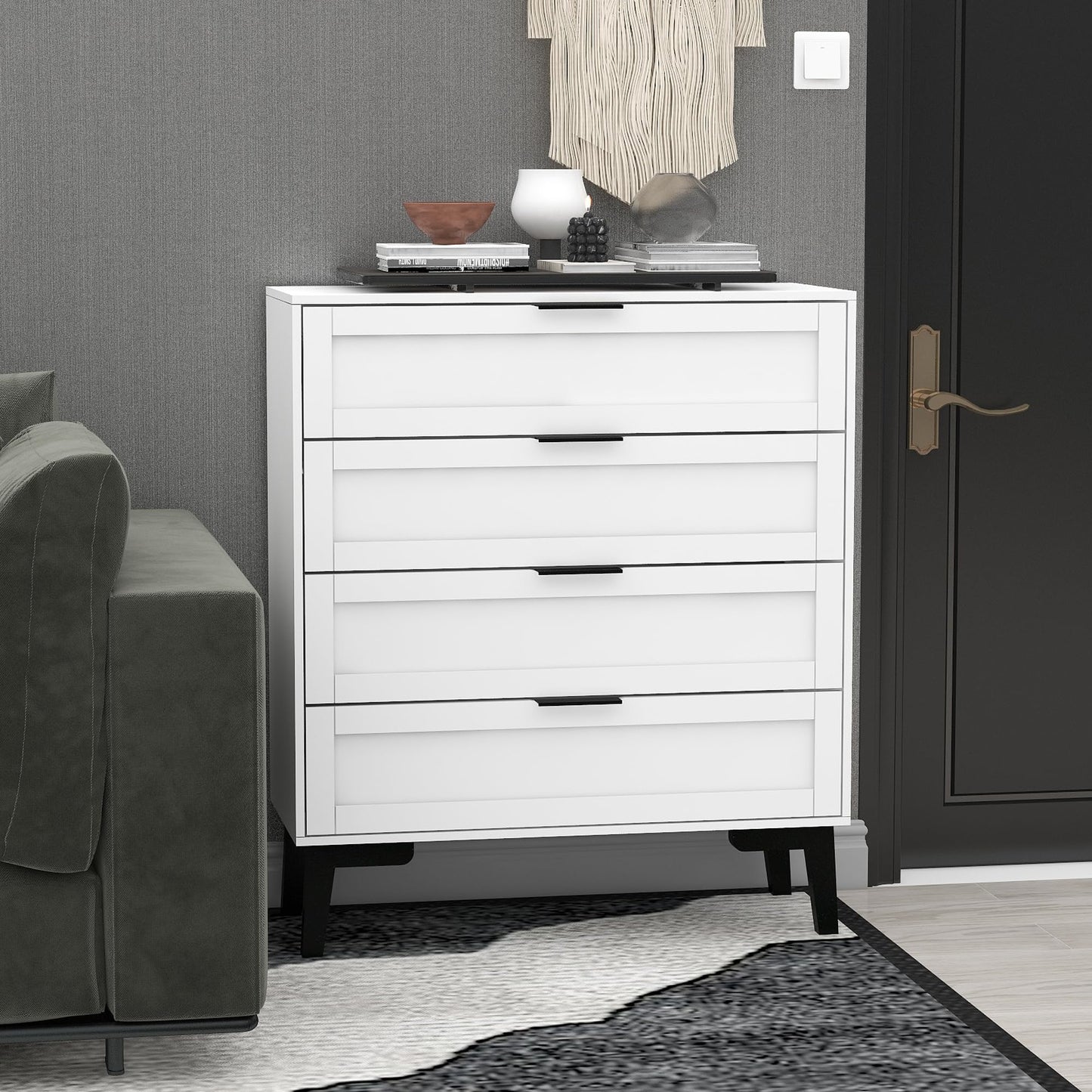 Modern White 4 Drawer Dresser for Bedroom
