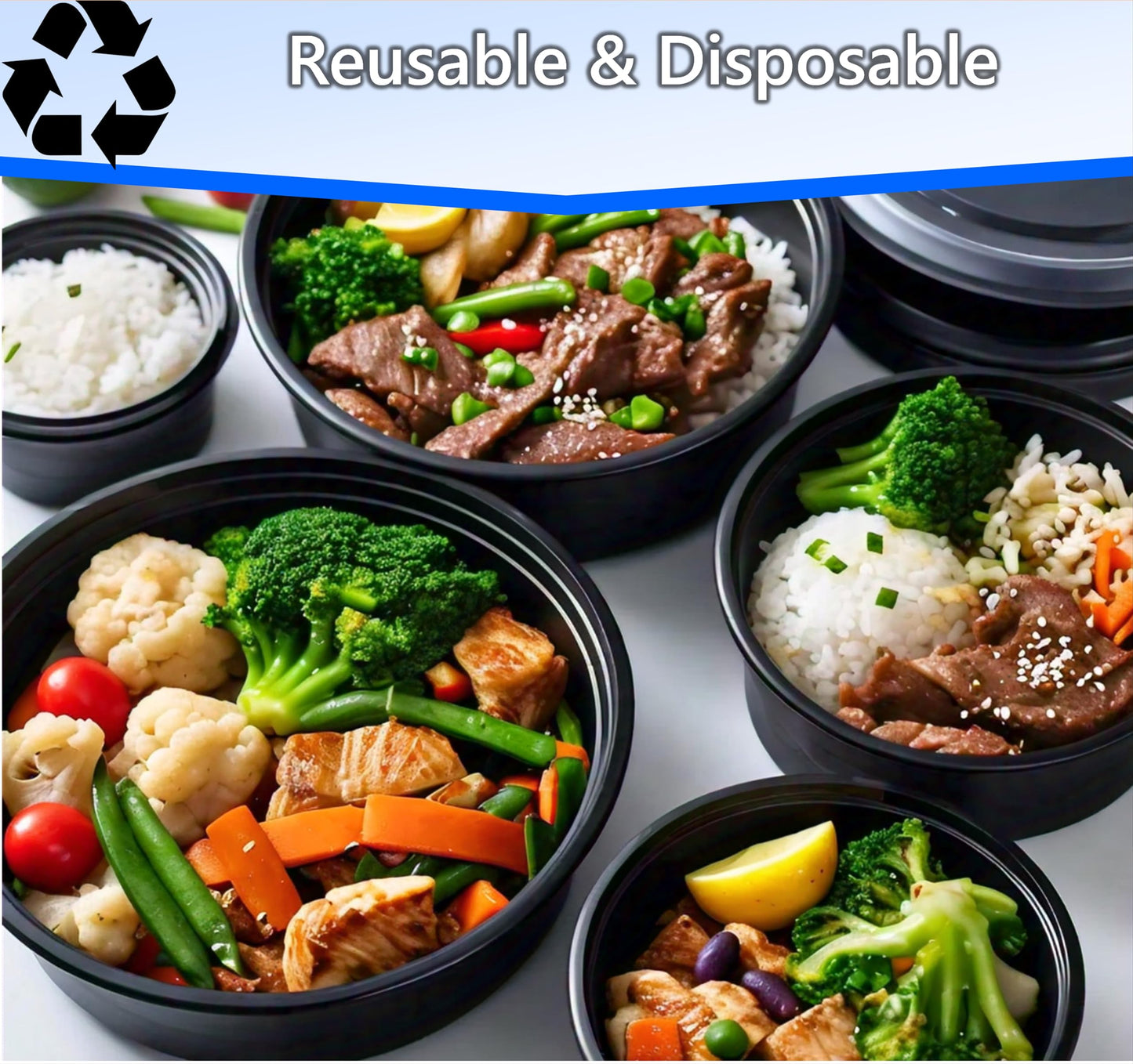 Mr Miracle 32 OZ Round Meal Prep Containers 50 Pack