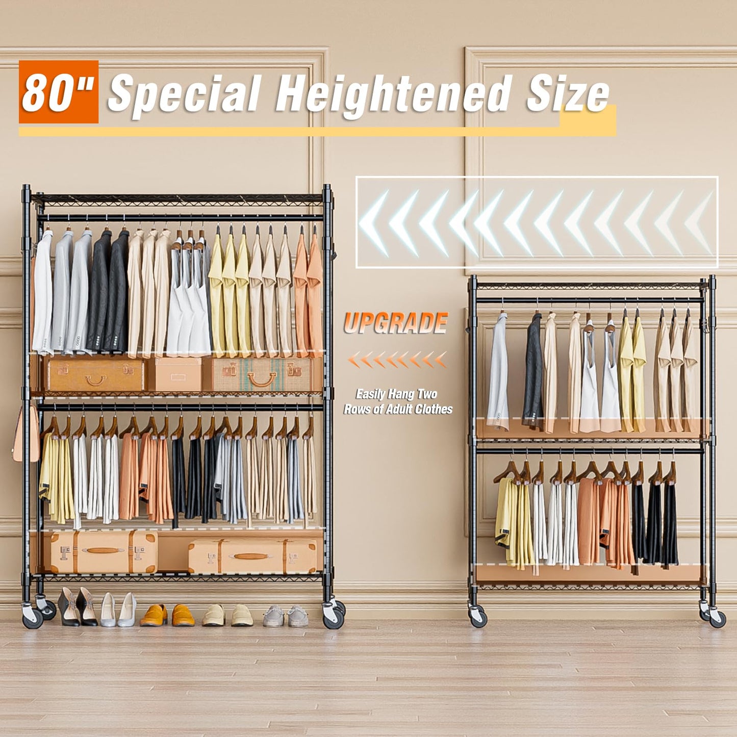 3-Tier Heavy Duty Garment Rack with Wheels