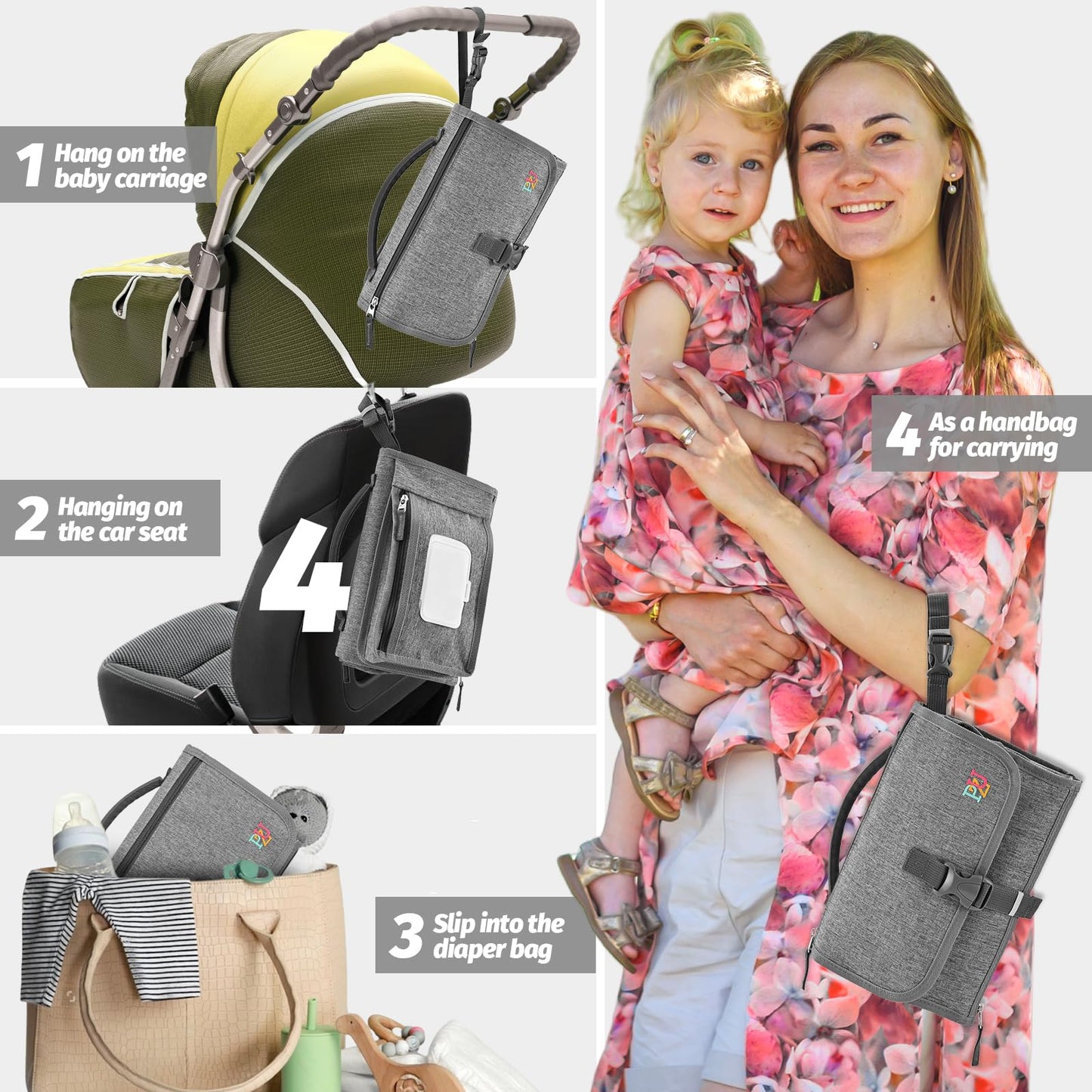 Portable Diaper Changing Pad with Wipes Pocket
