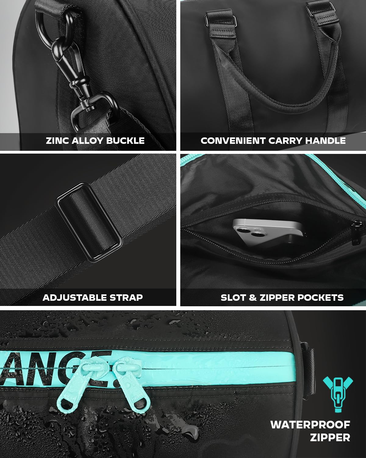 Waterproof Gym Duffel Bag with Accessory Bags