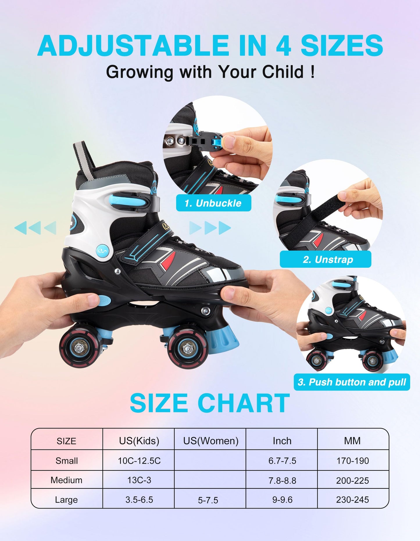 Adjustable Kids Roller Skates with Light Up Wheels