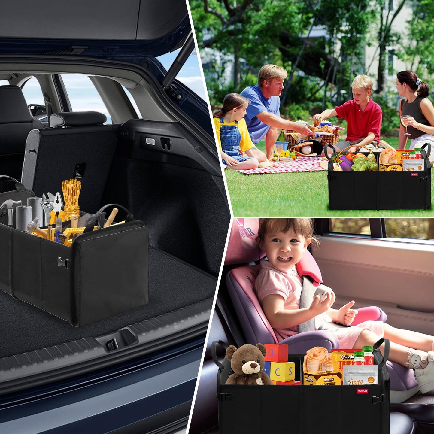 MORROLS Car Trunk Organizer,Car Storage Box Car Organizers and Storage Collapsible 2-Compartments Trunk Storage,Waterproof Car Storage Organizer Small