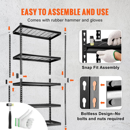 VEVOR Storage Shelving Unit, 5-Tier Adjustable Storage Shelves, 36" L x 16" W x 72" H Heavy Duty Garage Storage Shelves, Metal Shelves for Kitchen Pantry Basement Bathroom Laundry