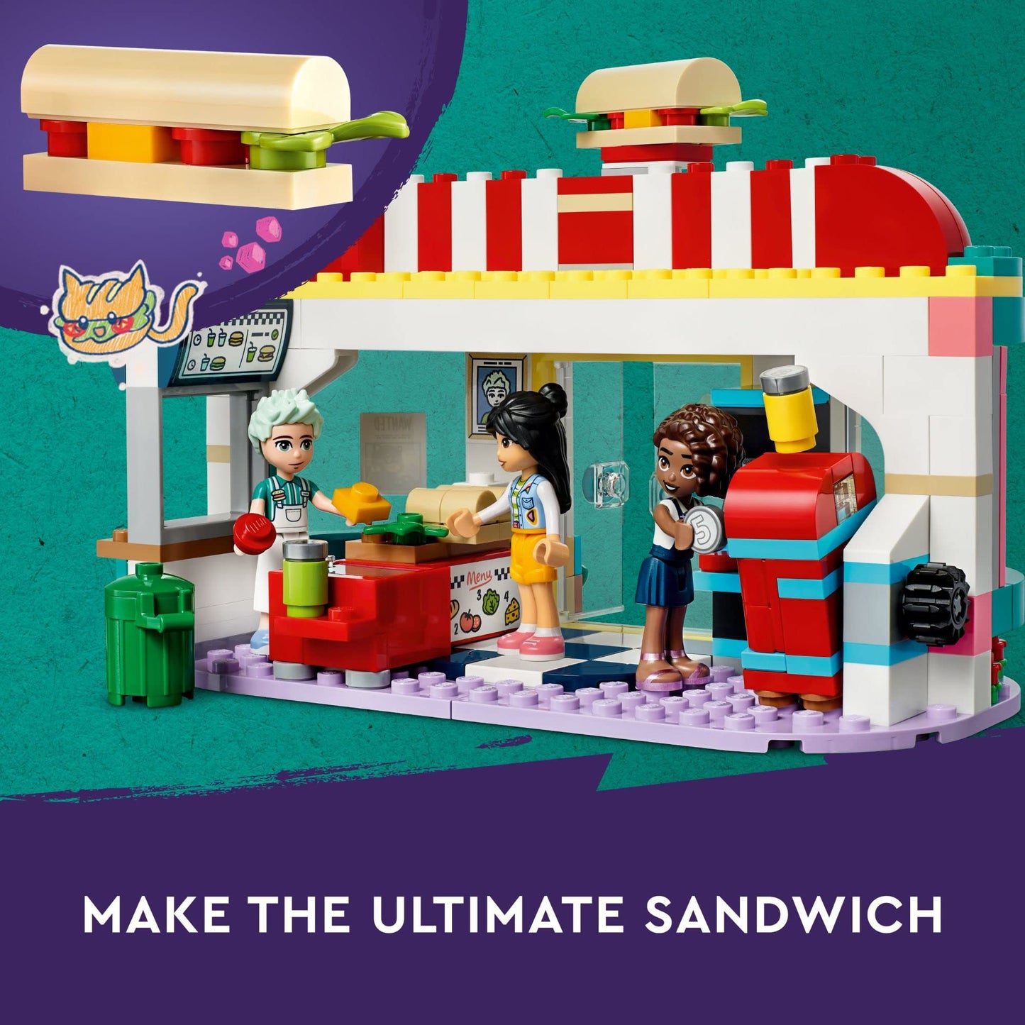 LEGO Friends Heartlake Downtown Diner Building Toy - Restaurant Pretend Playset with Food, Includes Mini-Dolls Liann, Aliya, and Charli, Birthday Gift Toy Set for Boys and Girls Ages 6+, 41728