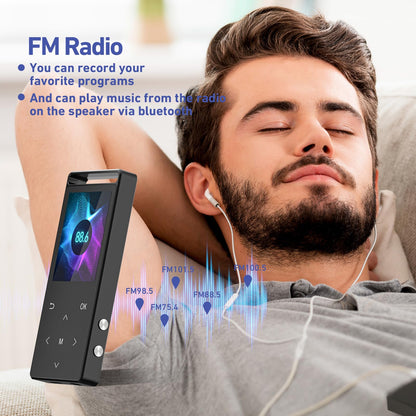 MP3 Player, 128GB MP3 Player Bluetooth 5.3, Built-in Speaker to Restore High-Fidelity Sound Quality, with FM, One-Click Recording, Wire Controlled Headset, Easy to Carry, for Sports
