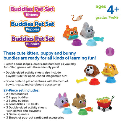 Learning Resources Buddies Pet Set 3 Games in 1 - 27 Pieces, Ages 4+ Preschool Learning Toys, Colors Number Shapes Recognition, Toddler Learning Games