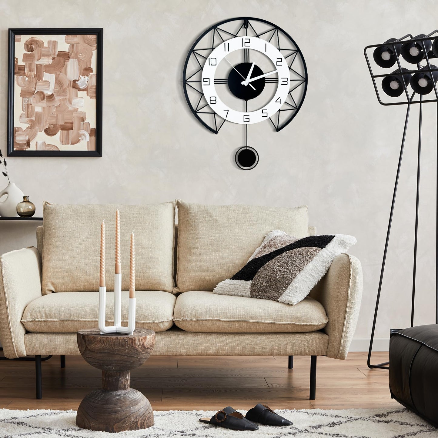 17" Modern Silent Wall Clock with Pendulum